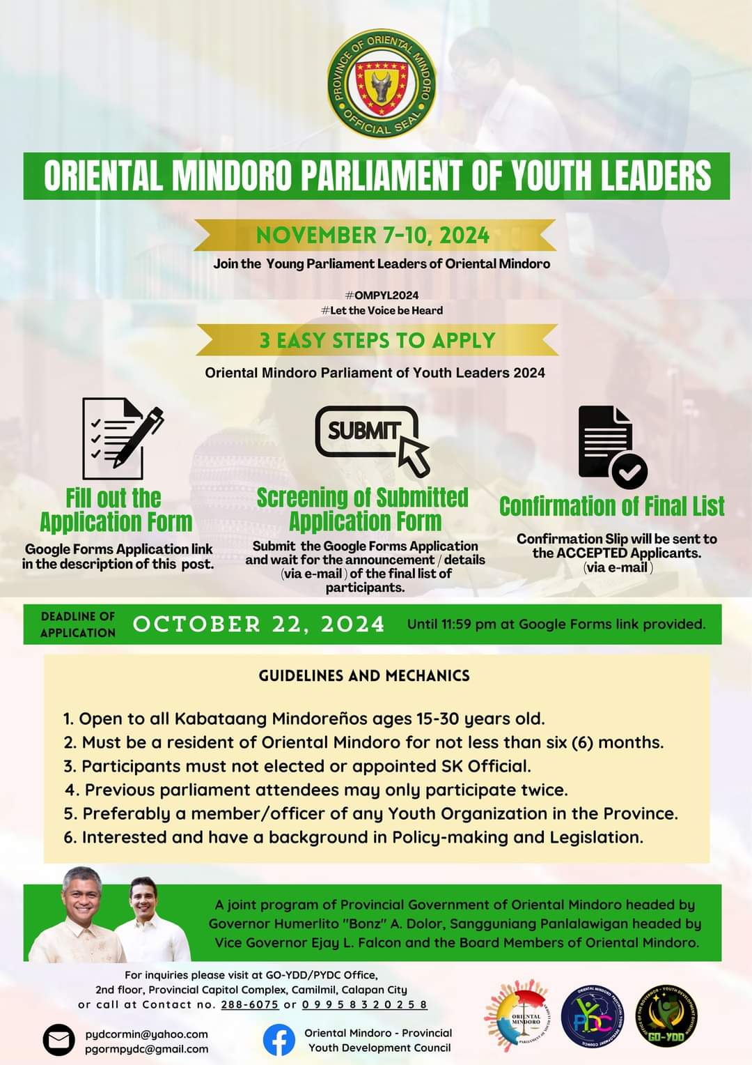 Oriental Mindoro Extends Youth Parliament Registration Deadline, Calls for More Participants