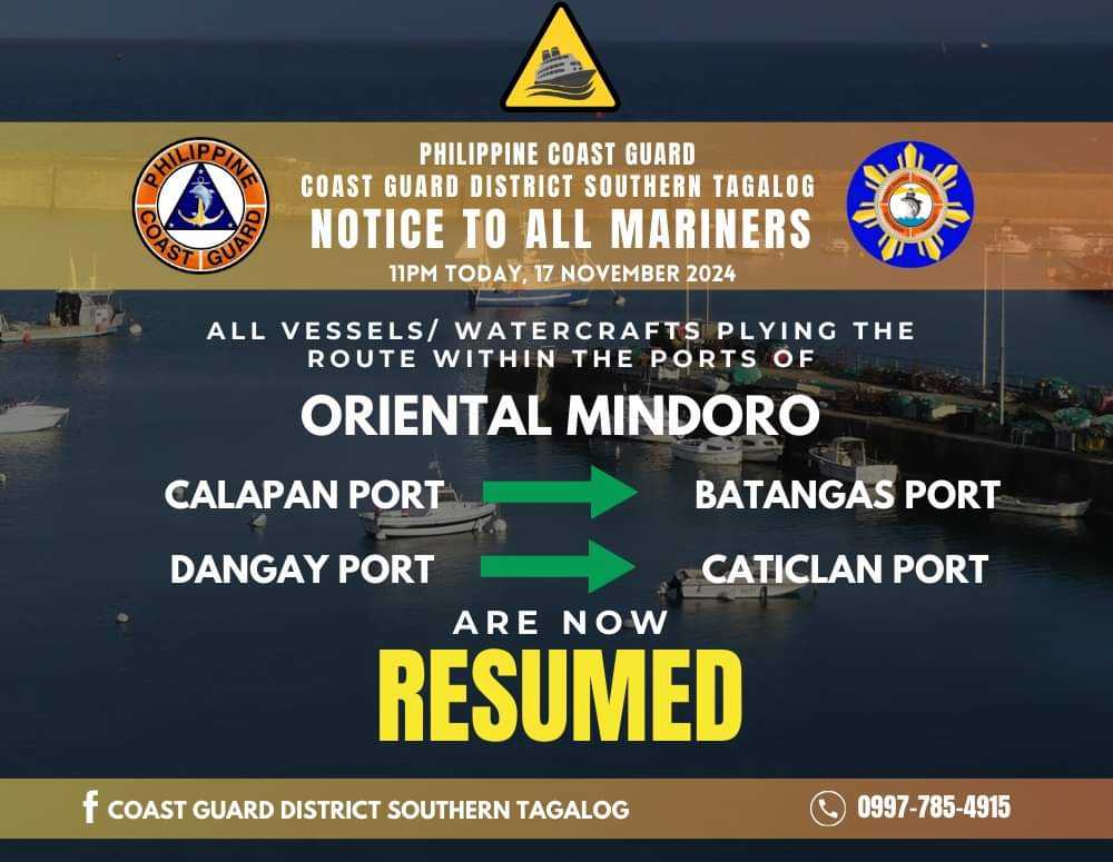 Boat Services Resume in Oriental Mindoro After Storm Pepito Weakens