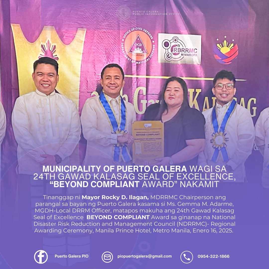 Puerto Galera Receives “Beyond Compliant Award” at 24th Gawad Kalasag Ceremony